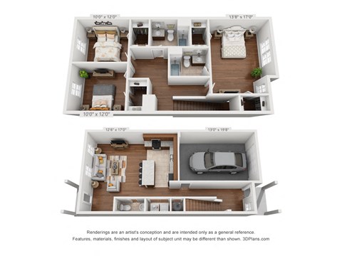 Floor plan for 3 beds, 2.5 baths, 1513 sqft